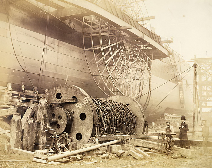 Isambard Kingdom Brunel beside his ship the Great Eastern.