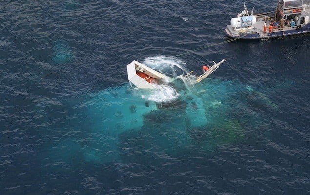 Submerged bridge of container ship Rena. Submechanophobia.