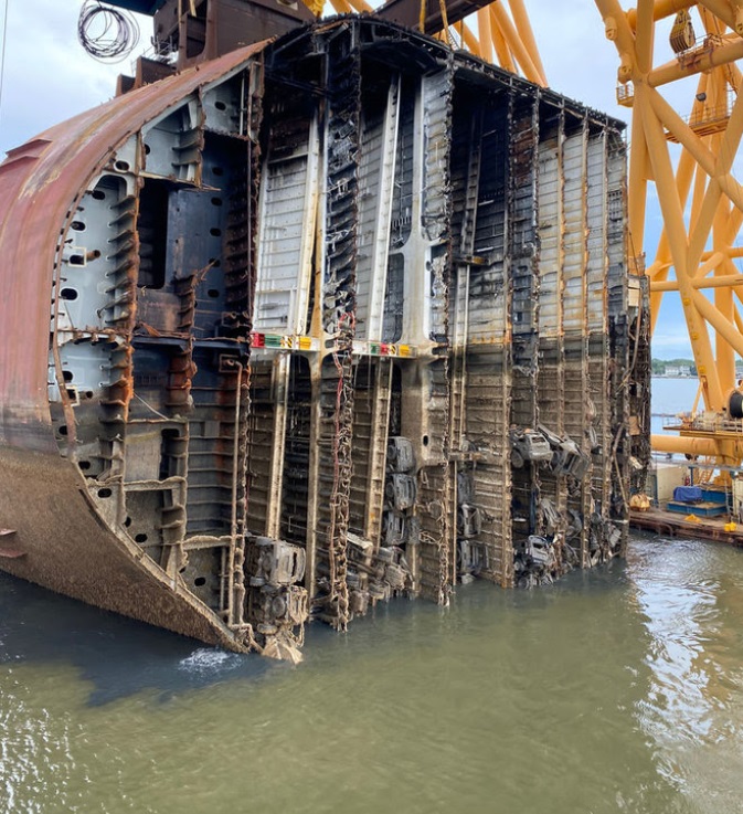 A section of the MV Golden Ray with the cars still inside. Submechanophobia.