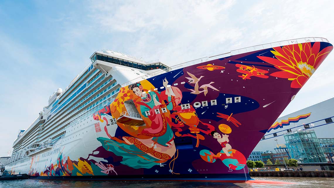 Dream Cruises World Dream cruise ship at Meyer Werft in Papenburg, Germany.