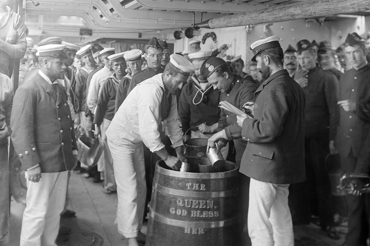 Sailors getting rum rations