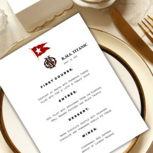 titanic editable first vlass dinner menu. original dinner menu replica