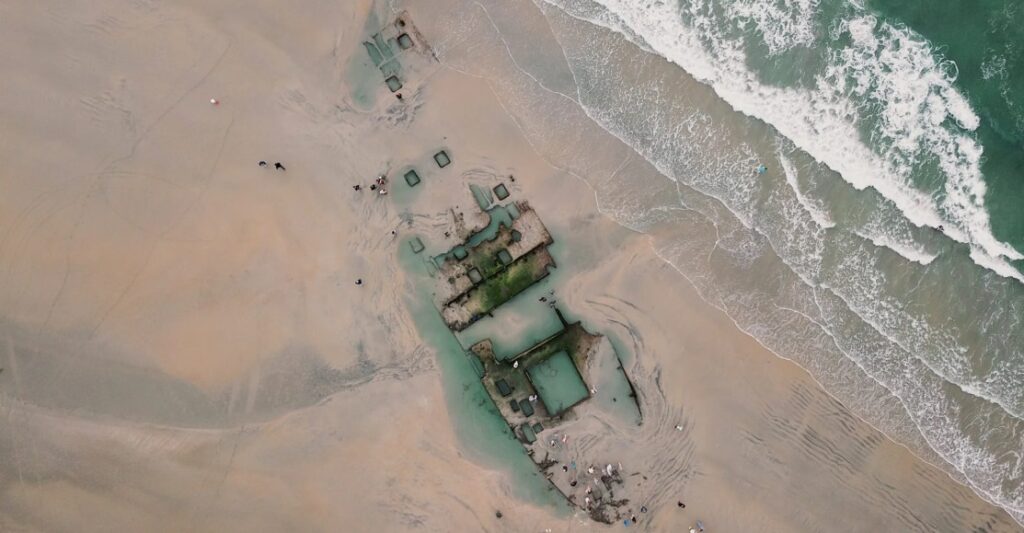 The wreck of the SS Monte Carlo during low tide.