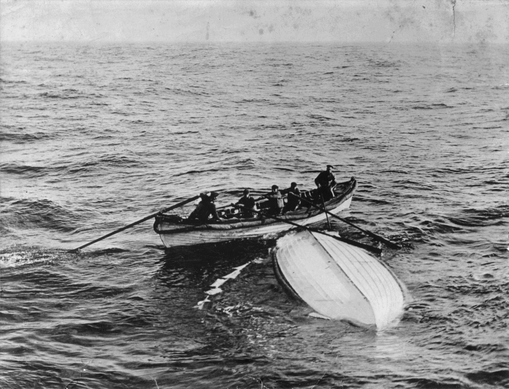 Collapsible B (also known as Collapsible 2) of the Titanic is found by the Mackay-Bennett during its mission to recover the bodies of those who died in the disaster. 