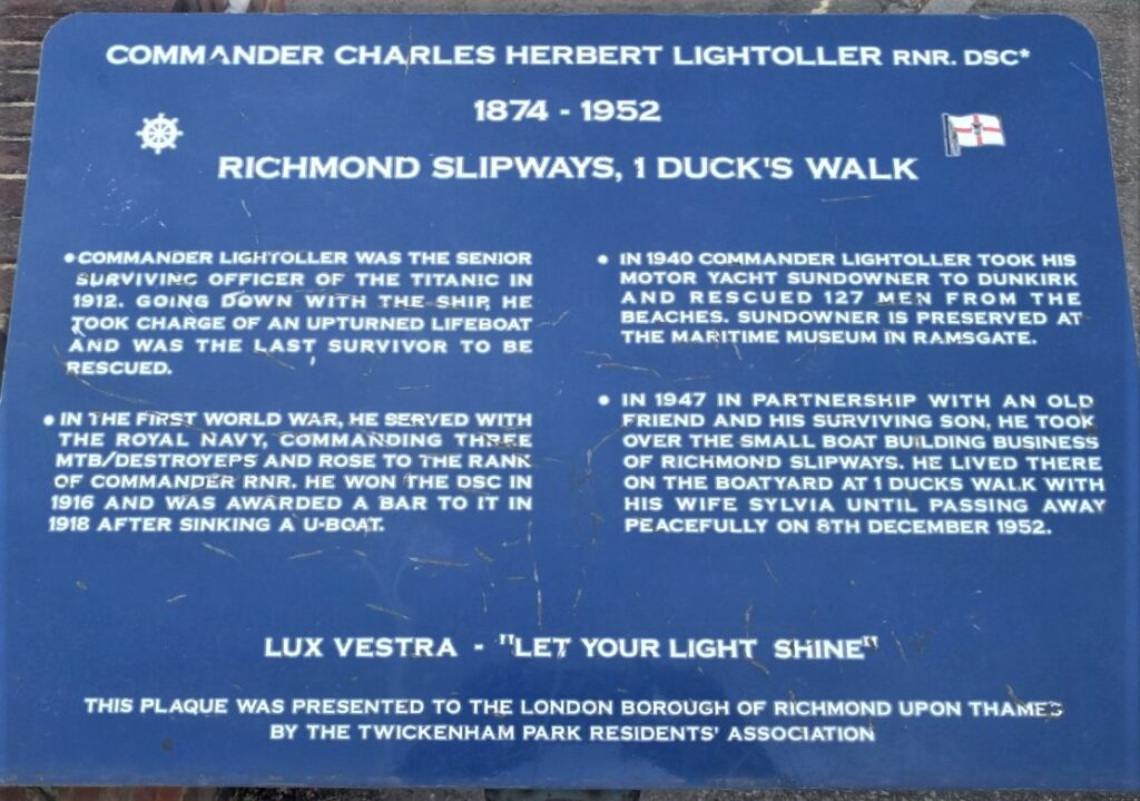 Plaque from the memorial in Riverdale Gardens Twickenham, near Richmond Lock, West London.