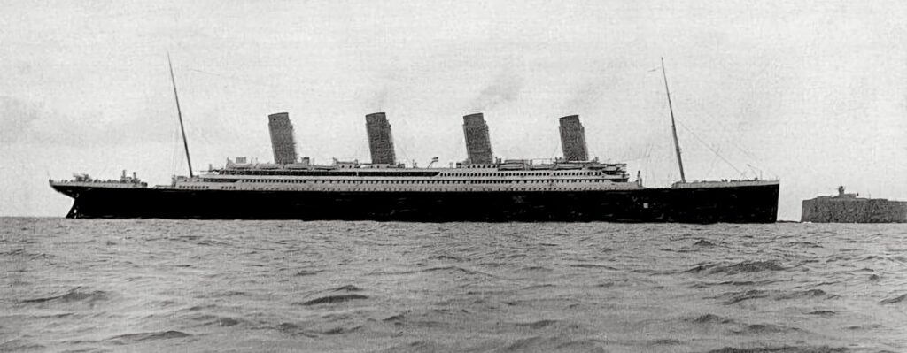 Titanic arriving in Cherbourg, 10 April 1912. 