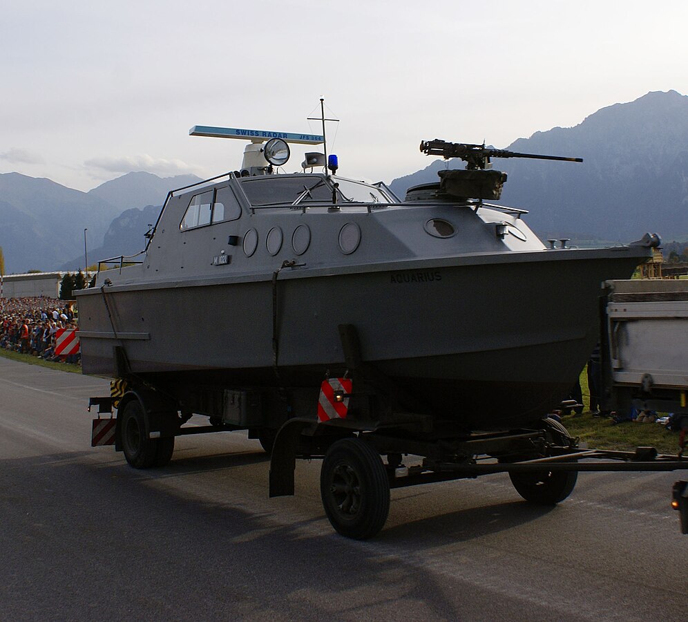 Swiss Army patrol boat, used for border lake surveillance.