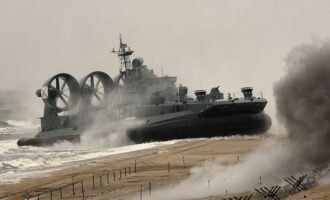A Russian Zubr-class landing craft taking part in exercises near Kaspiysk, where Russia is planning to build a new home base for its Caspian Flotilla. Landlocked Naval Fleets